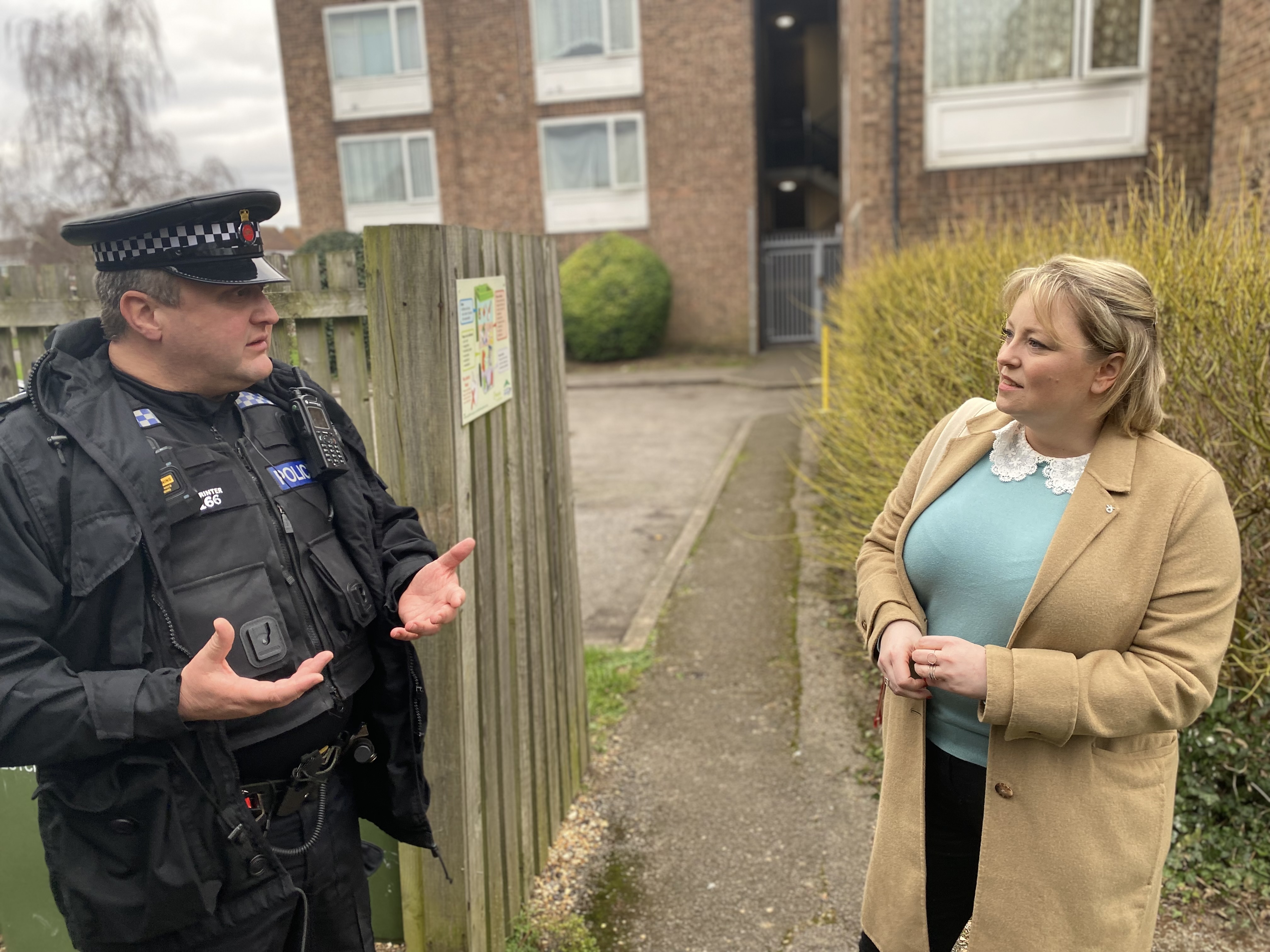 Police and Crime Commissioner Lisa Townsend with local police officer in Spelthorne