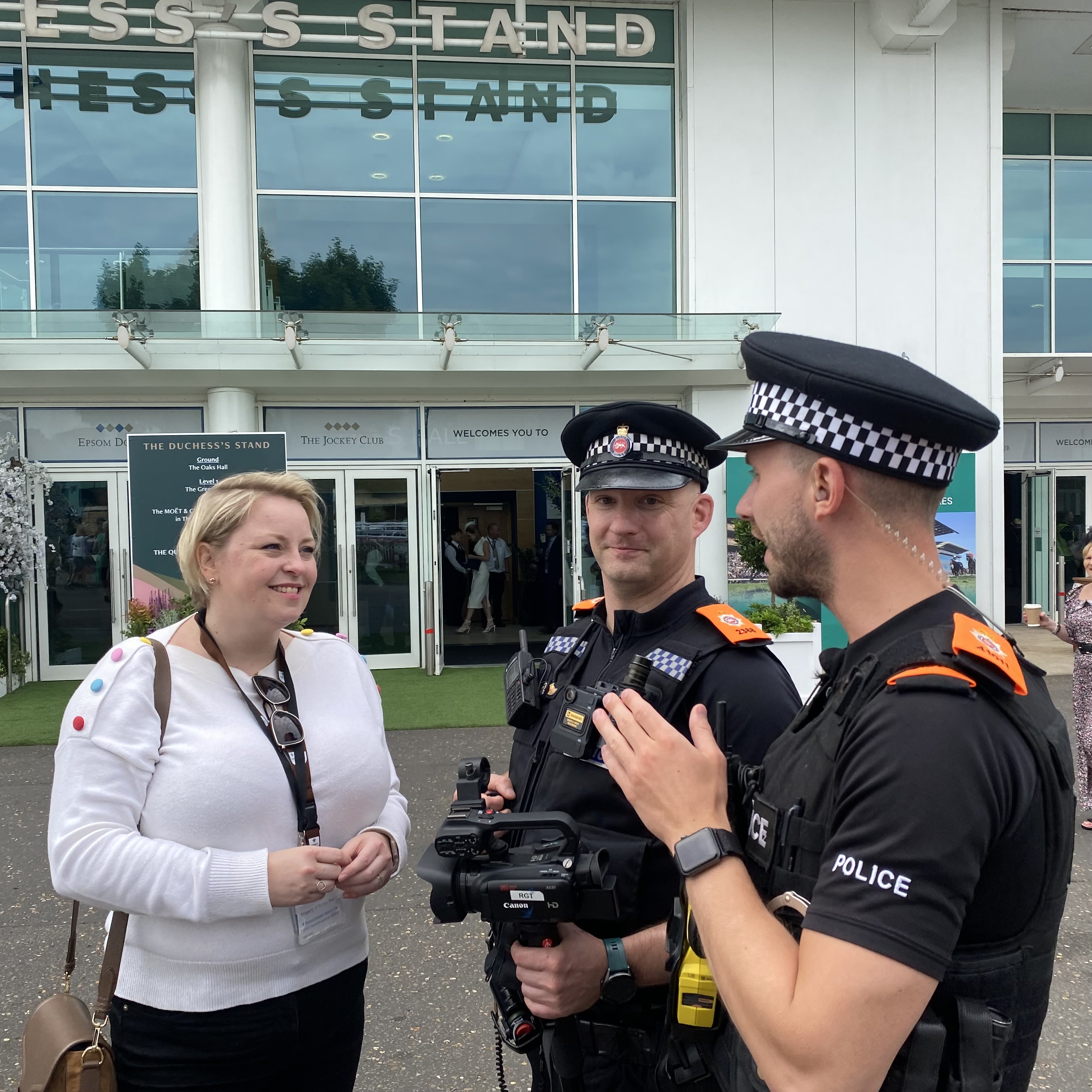 Police and Crime Commissioner Lisa Townsend speaking to police officers at the Epsom Derby
