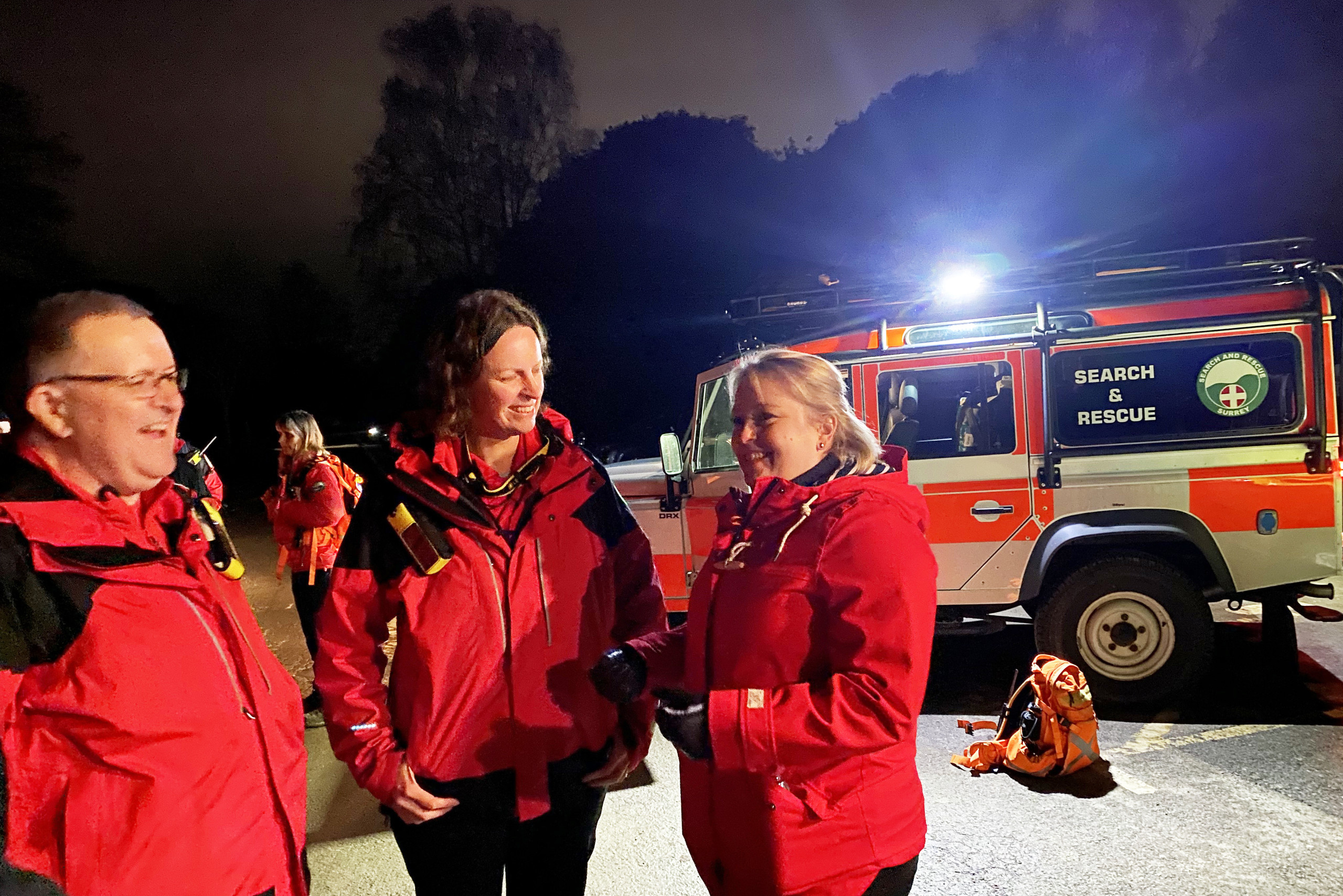 Police and Crime Commissioner Lisa Townsend with members of Surrey Search and Rescue at night