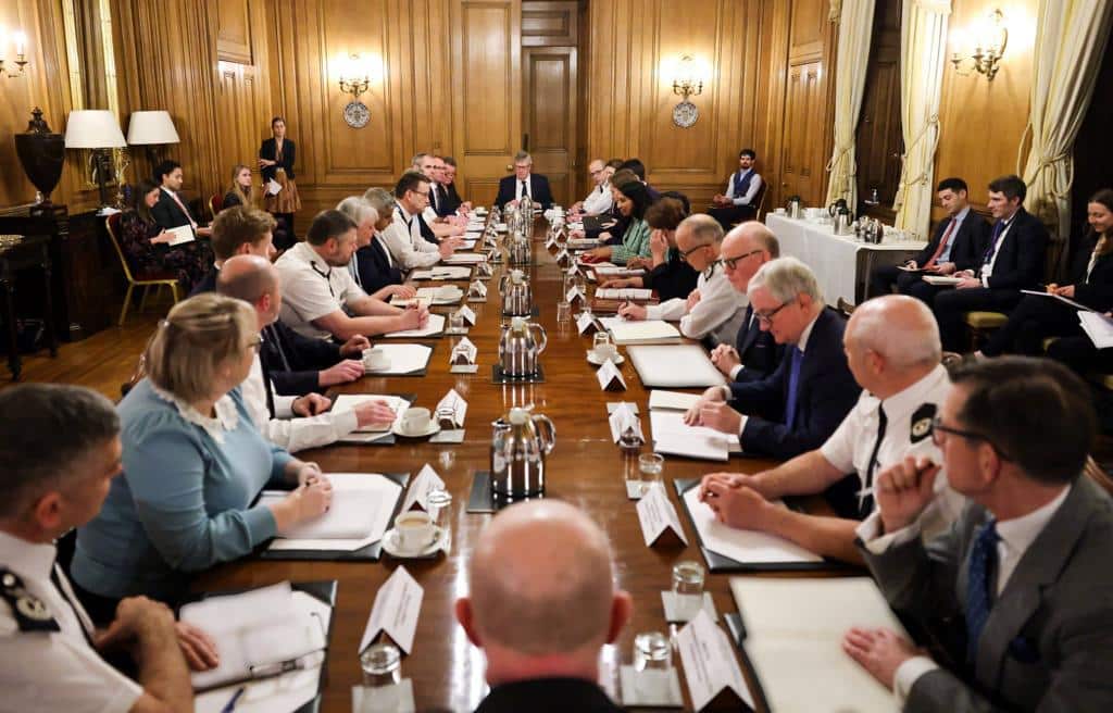 Police and Crime Commissioner Lisa Townsend sat at table at ten downing street with heads of policing, members of Government and the Prime Minister