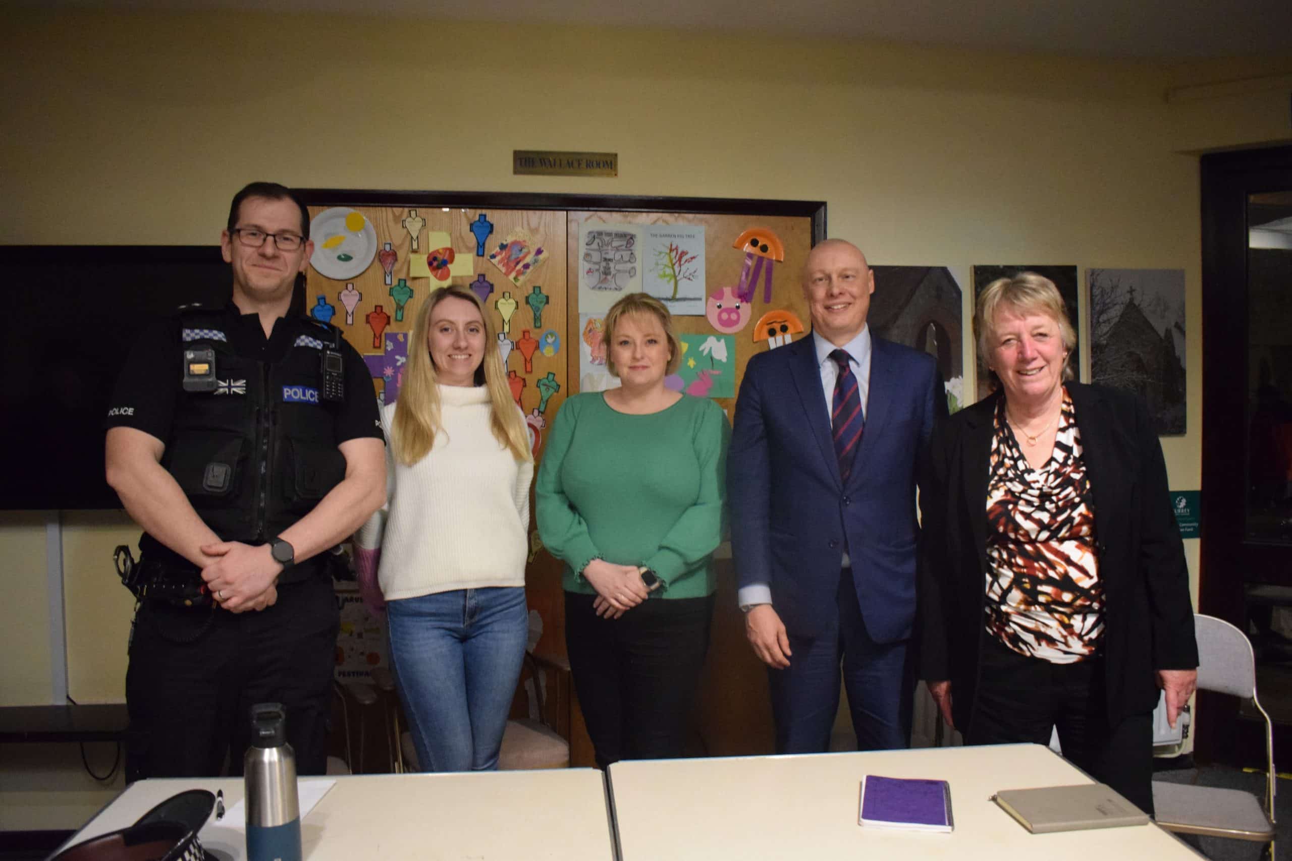 group photo of Police and Crime Commissioner Lisa Townsend with Deputy Police and Crime Commissioner Ellie Vesey-Thompson, police officer and local councillors