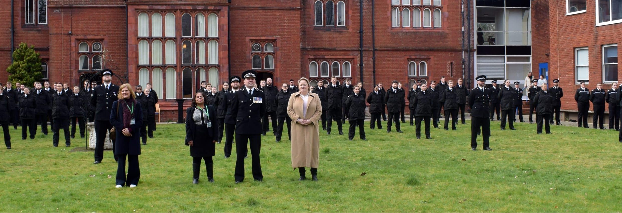 Police and Crime Commissioner Lisa Townsend and police officers at a Surrey Police attestation event