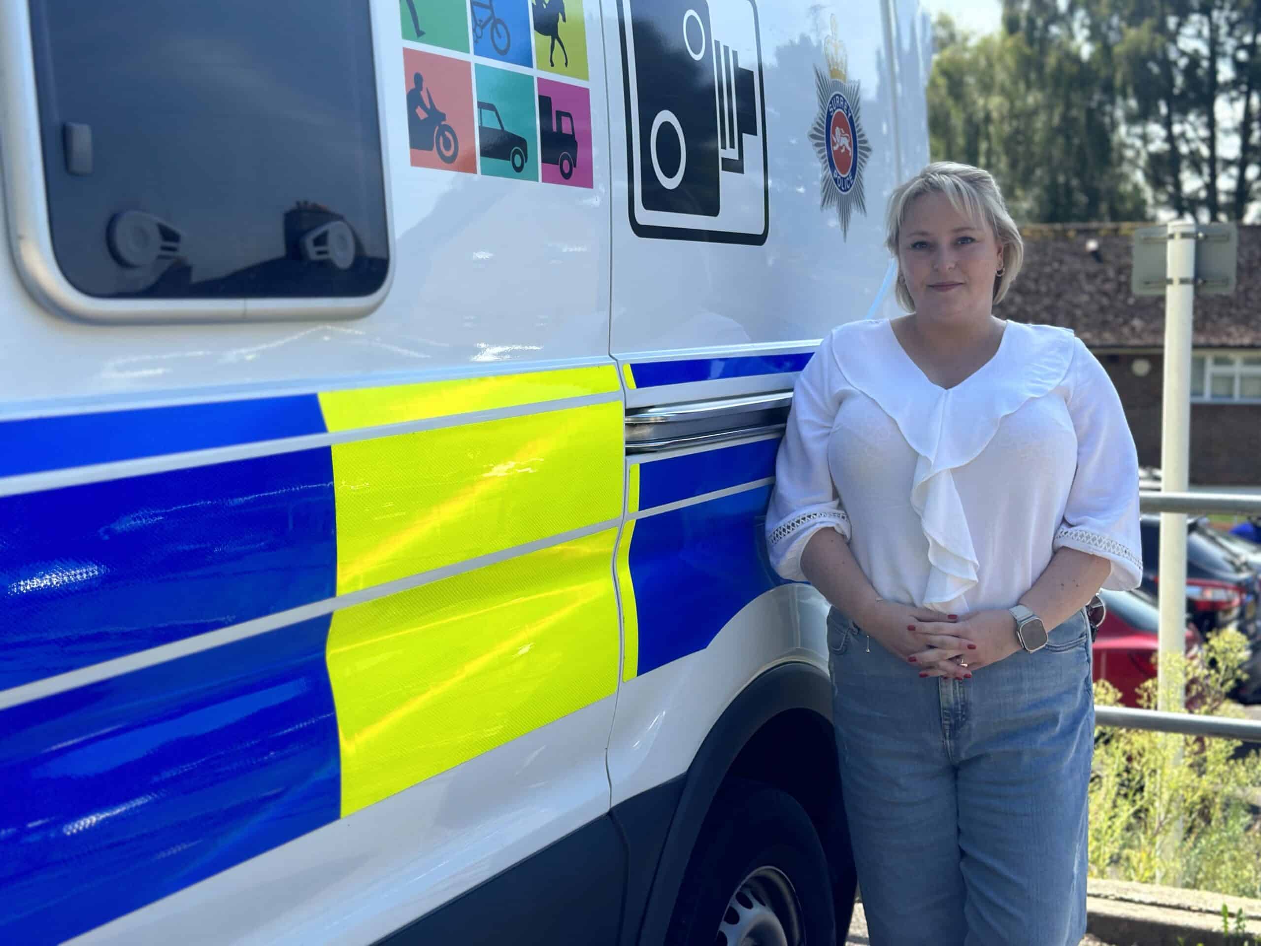 Police and Crime Commissioner Lisa Townsend next to police van