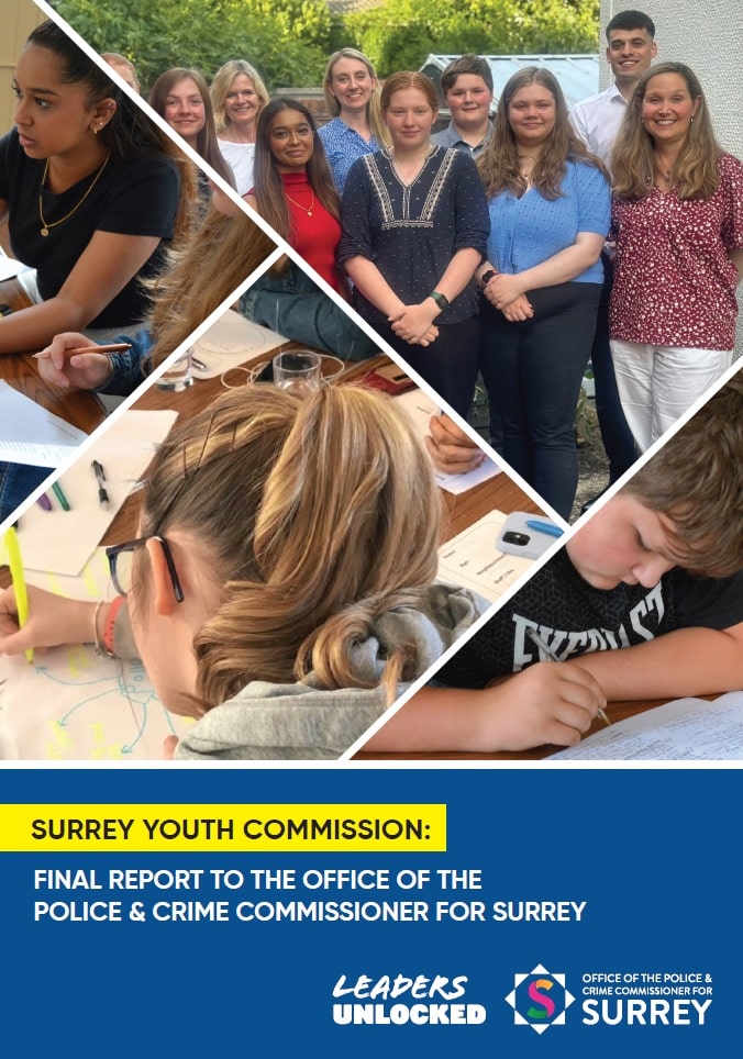 Capa da Comissão Juvenil de Surrey do primeiro relatório publicado em 2023